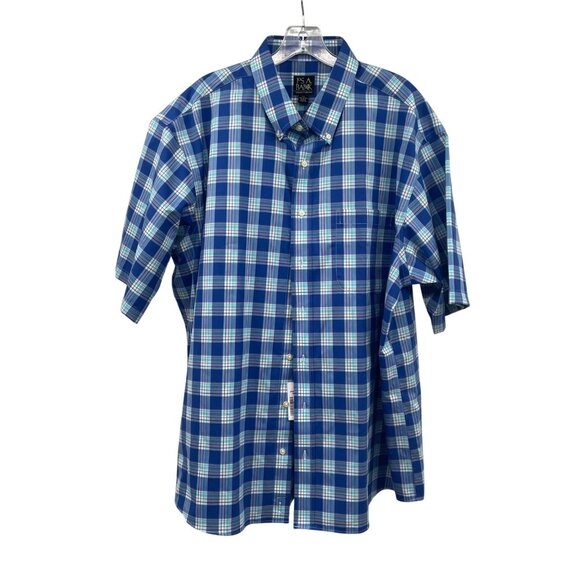 Jos. A. Bank Men's Plaid Short Sleeve Button Up Shirt Blue/Multi Size XXL New - Picture 1 of 8
